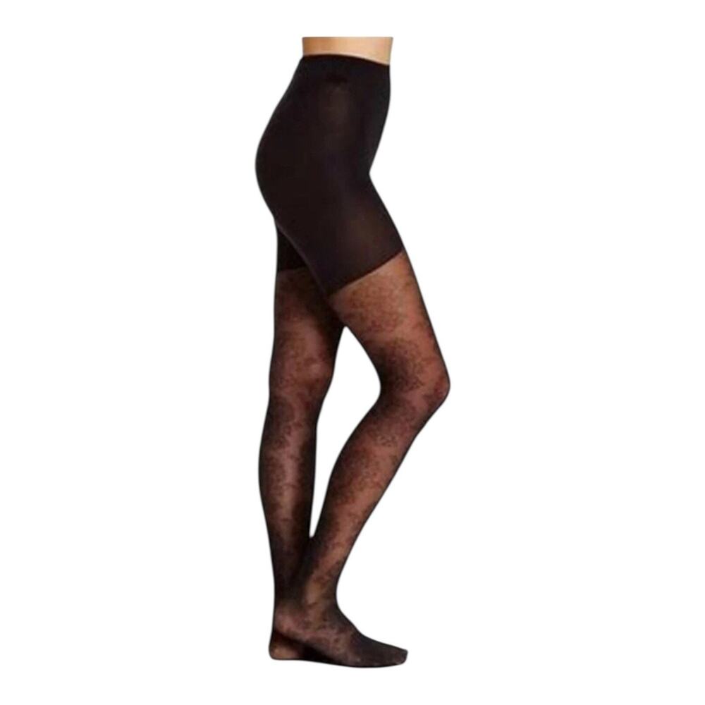 2 Pair SPANX Medallion Pattern Shaping Tights Black Size B Control Hosiery Lot